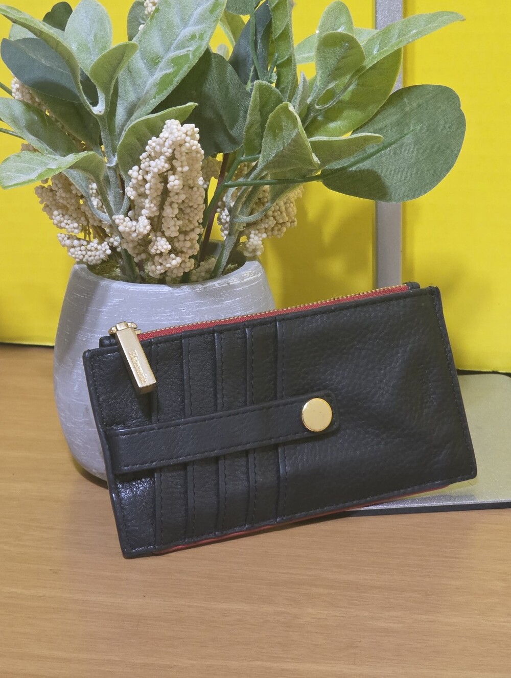 Hammitt Black Leather Card Wallet with Gold Hardware